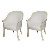 Pair of  Art Deco Style  Painted Wood Upholstered Armchairs